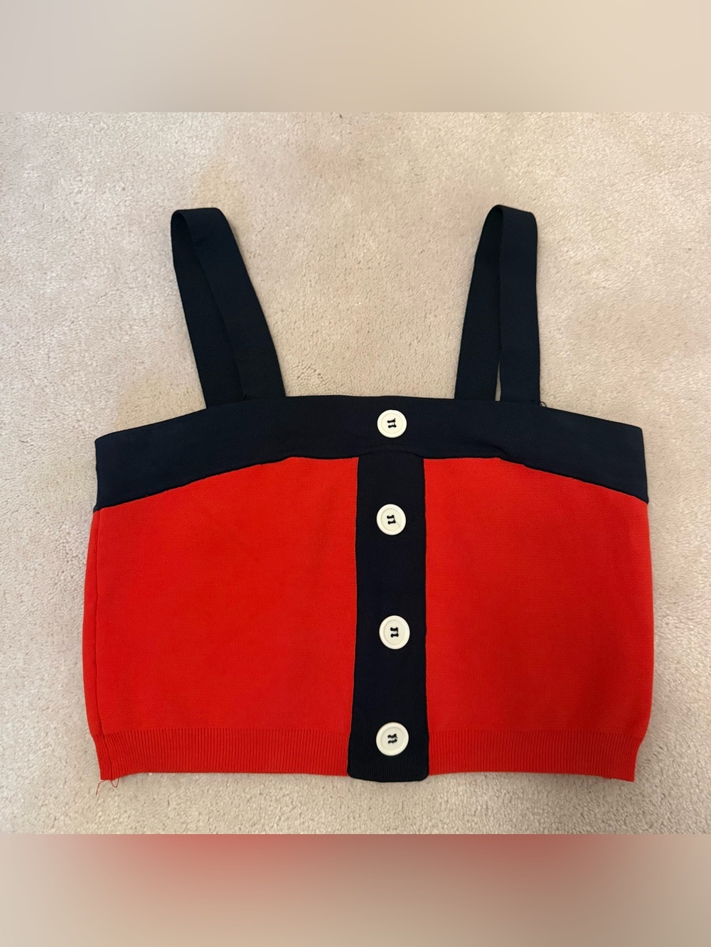 Staud Red and Navy Button-Front Tank Top